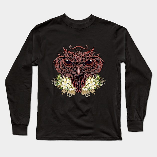 Decorative owl head with flowers Long Sleeve T-Shirt by Nicky2342